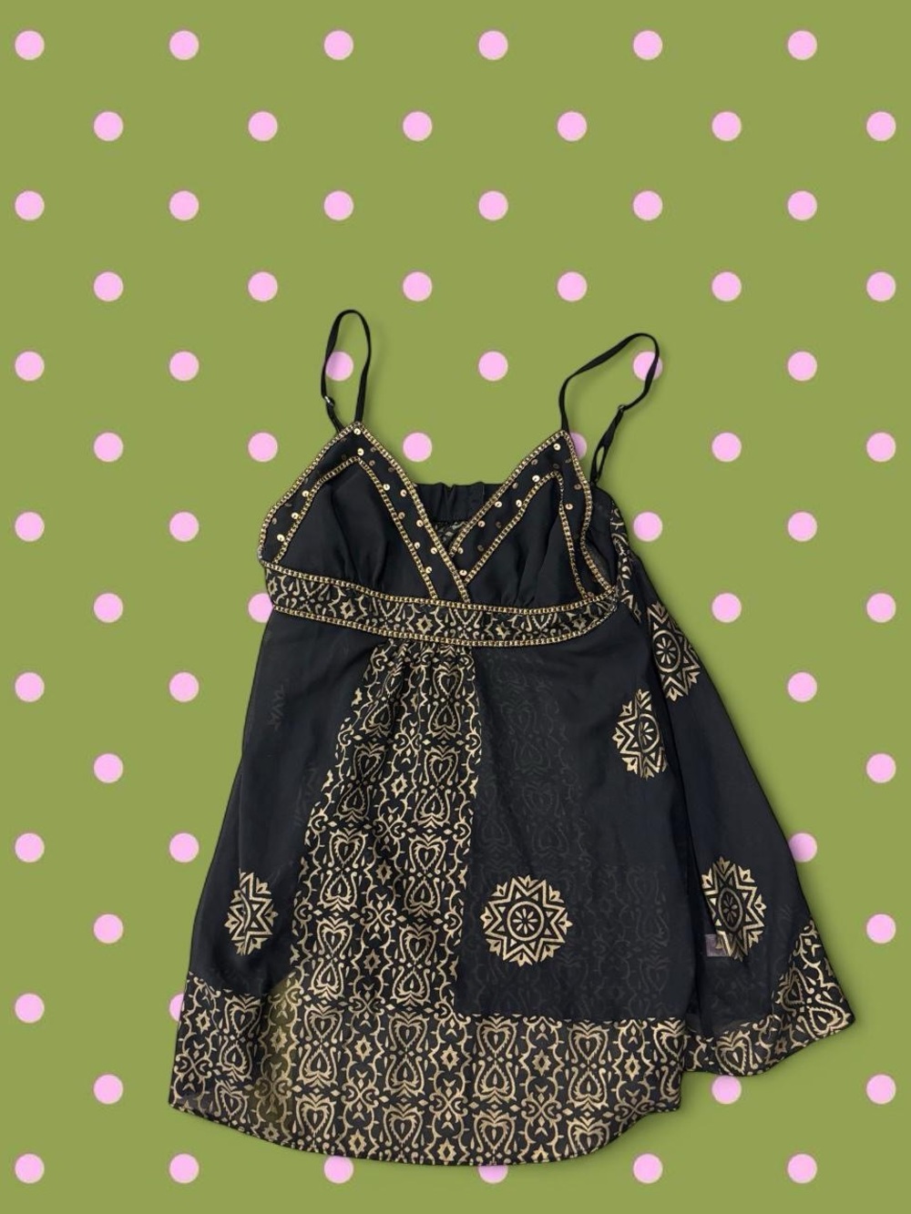Pinky Black Camisole with Gold Embroidered Trim
